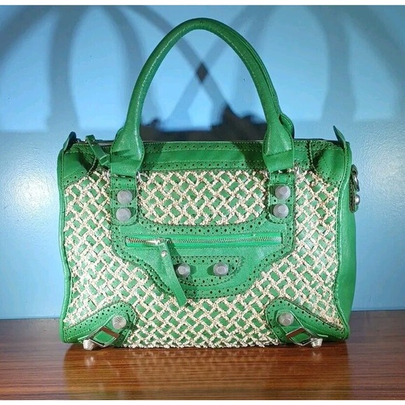 Nicole Lee Handbags - Nicole Lee Green Purse/ Tote Bag Metal Fabric Retro Funky Hobo Design